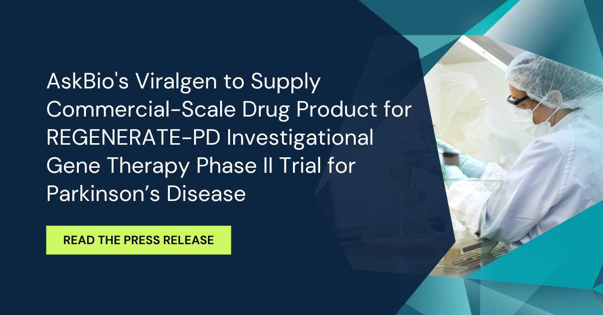 AskBio's Viralgen to Supply Commercial-Scale Drug Product for REGENERATE-PD Investigational Gene Therapy Phase II Trial for Parkinson’s Disease
